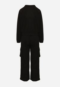 Born2be - Czarny Komplet Dresowy w Stylu Cargo Bluza ze Stójką i Szerokie Spodnie Arritarra. Kolor: czarny. Materiał: dresówka #5