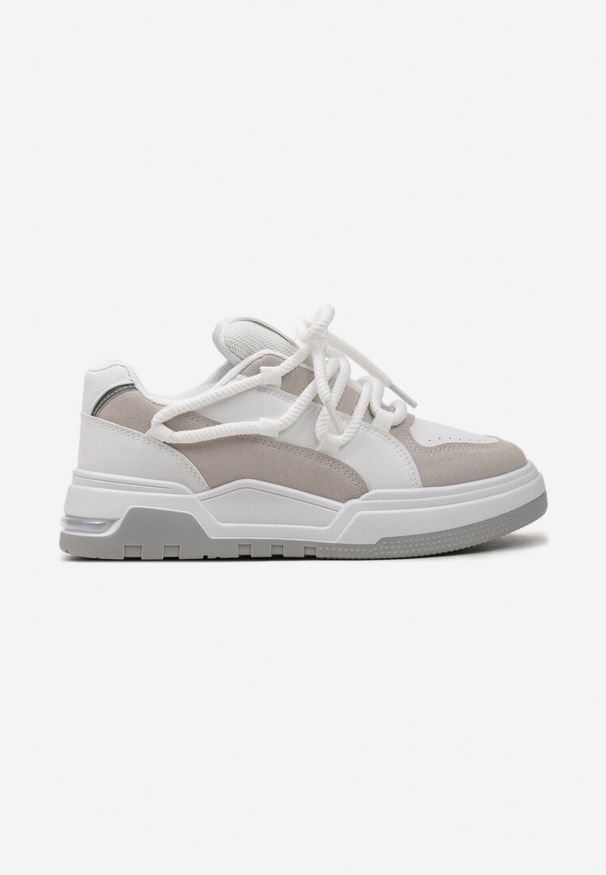 Renee - Biało-Beżowe Sneakersy z Szerokimi Ozdobnymi Sznurówkami Naale. Nosek buta: okrągły. Zapięcie: sznurówki. Kolor: biały. Materiał: materiał. Obcas: na obcasie. Wysokość obcasa: niski