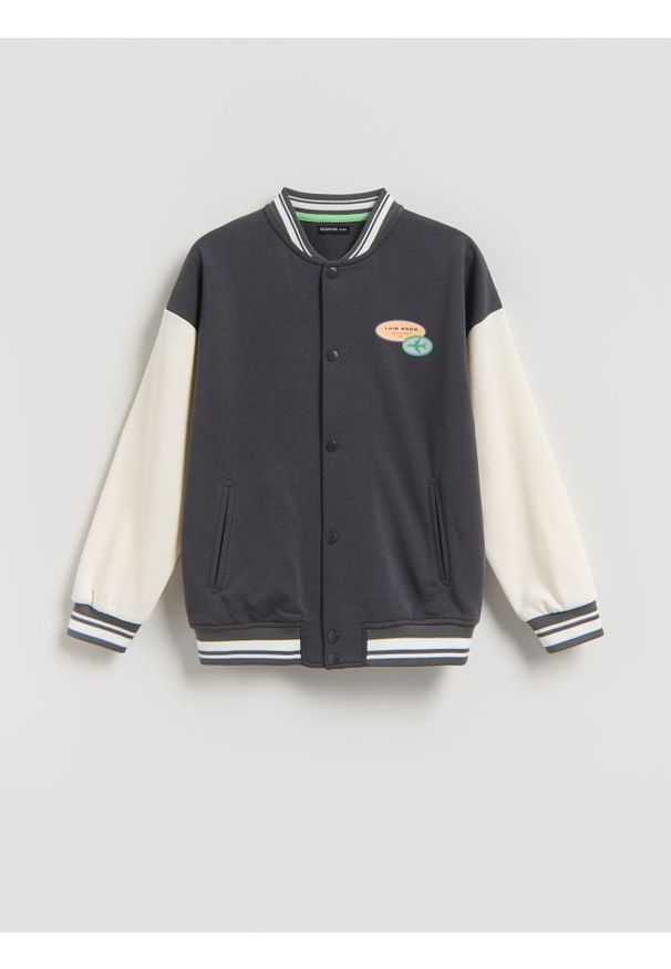 Reserved - Bawełniana bluza bomber - ciemnoszary. Kolor: szary. Materiał: bawełna
