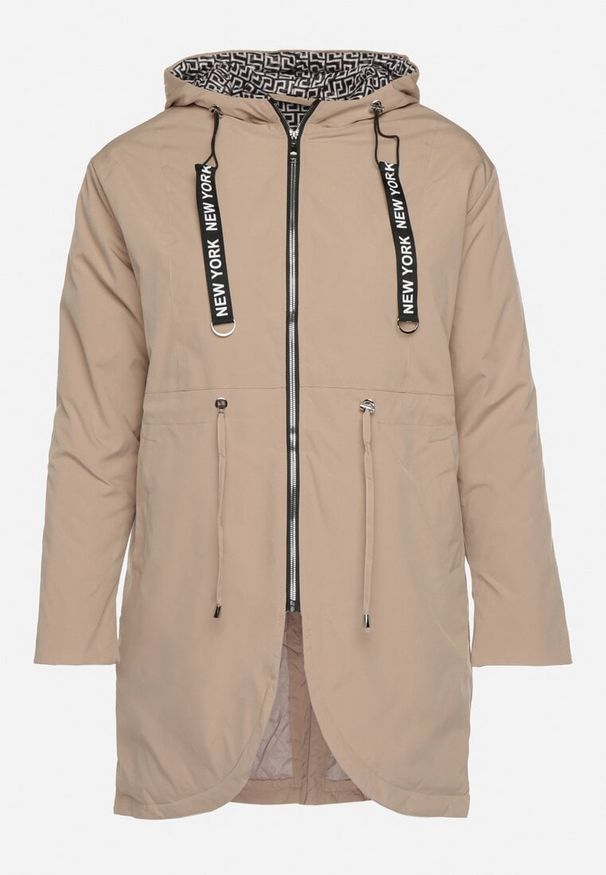 Born2be - Beżowa Kurtka Parka z Nieodpinanym Kapturem i Napisami Zolzia. Okazja: na co dzień. Kolor: beżowy. Wzór: napisy. Styl: casual