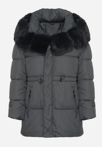 Born2be - Ciemnozielona Kurtka z Pikowanymi Przeszyciami i Kapturem z Futerkiem Galiadia. Okazja: na co dzień, na spacer. Kolor: zielony. Materiał: futro. Styl: casual, sportowy, klasyczny