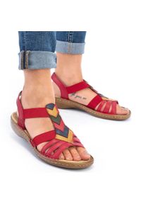 Komfortowe sandały damskie wsuwane z gumkami czerwone Rieker 60804-33. Zapięcie: bez zapięcia. Kolor: czerwony #5