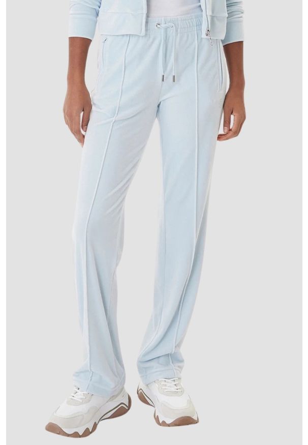 Juicy Couture - JUICY COUTURE Błękitne spodnie dresowe damskie z cyrkoniami Tina Outline, Rozmiar XS. Kolor: niebieski. Materiał: dresówka