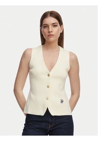 TOMMY HILFIGER - Tommy Hilfiger Top WW0WW49707 Beżowy jasny Slim Fit. Kolor: beżowy. Materiał: bawełna #1