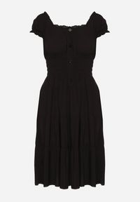 Born2be - Czarna Bawełniana Rozkloszowana Sukienka z Guzikami i Bufiastymi Rękawami Annivi. Okazja: na co dzień. Kolor: czarny. Materiał: bawełna. Styl: casual, elegancki, klasyczny #6