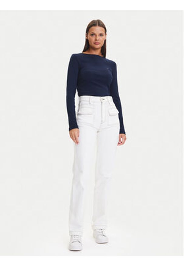 TOMMY HILFIGER - Tommy Hilfiger Bluzka WW0WW47309 Granatowy Slim Fit. Kolor: niebieski. Materiał: wiskoza