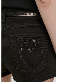 Pinko Szorty jeansowe damskie kolor czarny gładkie medium waist. Kolor: czarny. Materiał: jeans. Wzór: gładki