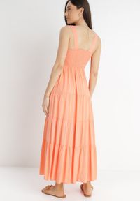 Born2be - Pomarańczowa Sukienka Fahiza. Typ kołnierza: dekolt kwadratowy. Kolor: różowy. Materiał: tkanina, wiskoza. Długość rękawa: na ramiączkach. Wzór: ażurowy, gładki. Sezon: lato. Styl: boho #4