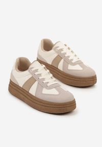 Renee - Ciemnobeżowe Sneakersy w Stylu Kultowych Tenisówek na Grubej Podeszwie Nanniris. Nosek buta: okrągły. Zapięcie: sznurówki. Kolor: beżowy. Materiał: materiał. Obcas: na obcasie. Wysokość obcasa: niski #6
