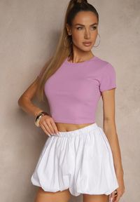 Renee - Jasnofioletowy Krótki T-shirt z Prążkowanej Tkaniny Teloma. Kolor: fioletowy. Materiał: tkanina, prążkowany. Długość: krótkie. Sezon: lato