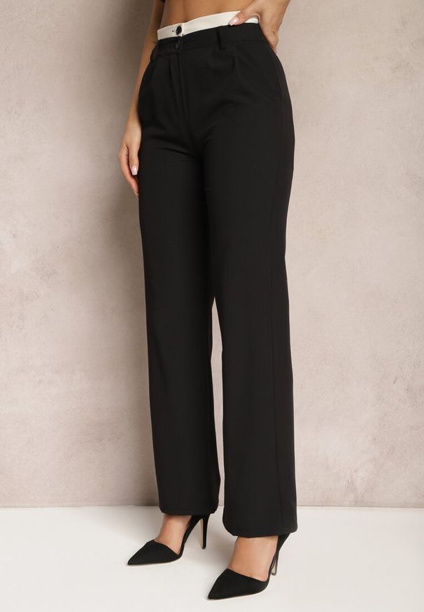 Renee - Czarne Spodnie Garniturowe High Waist z Przeszyciami Variola. Stan: podwyższony. Kolor: czarny. Styl: klasyczny
