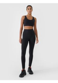 4f - 4F Legginsy treningowe szybkoschnące damskie - czarne XS. Stan: podwyższony. Kolor: czarny. Materiał: dzianina, włókno, syntetyk, materiał, elastan. Długość: do kostek. Wzór: gładki, ze splotem, jednolity. Sport: joga i pilates, fitness