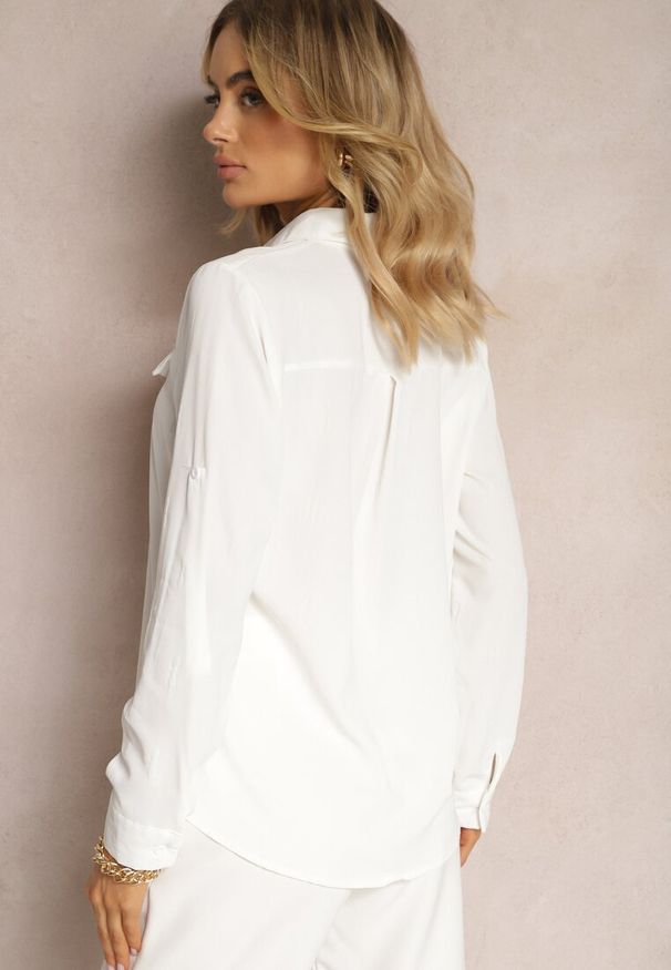 Renee - Biała Koszula Elegancka o Klasycznym Kroju z Subtelnym Printem Heattia. Kolor: biały. Wzór: nadruk. Styl: elegancki, klasyczny