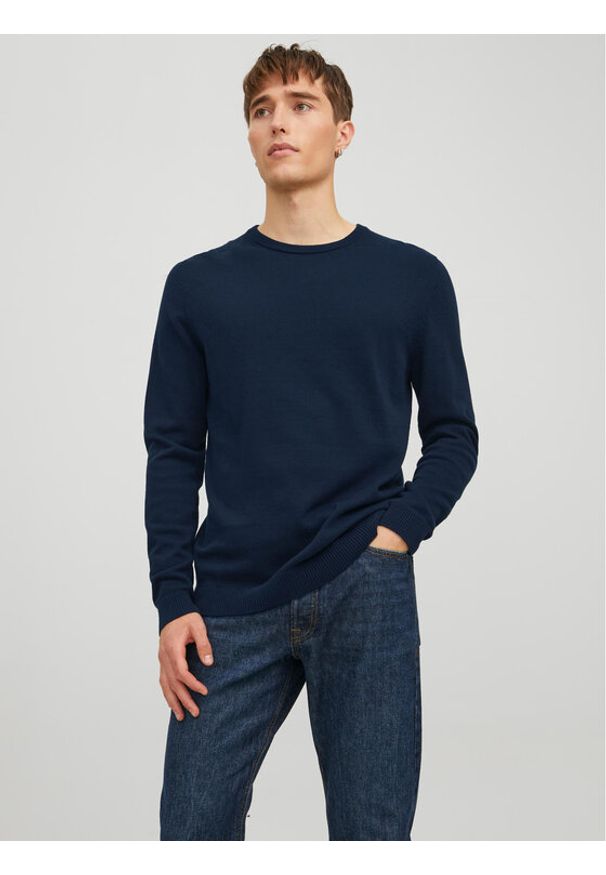 Jack & Jones Sweter 12137190 Granatowy Regular Fit. Kolor: niebieski. Materiał: bawełna
