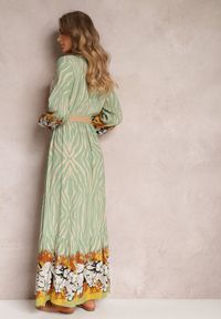 Renee - Jasnozielona Kopertowa Sukienka Rozkloszowana z Plecionym Paskiem Alymara. Kolor: zielony. Typ sukienki: kopertowe