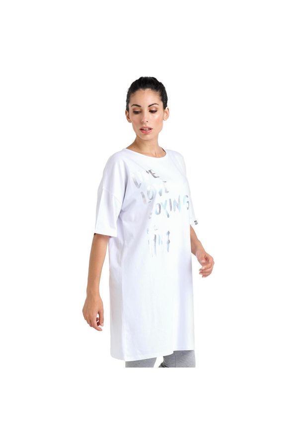 LEONE 1947 APPAREL - Błyszcząca damska koszulka maxi z krótkim rękawem. Kolor: biały. Materiał: tkanina. Długość rękawa: krótki rękaw. Długość: krótkie. Sport: fitness