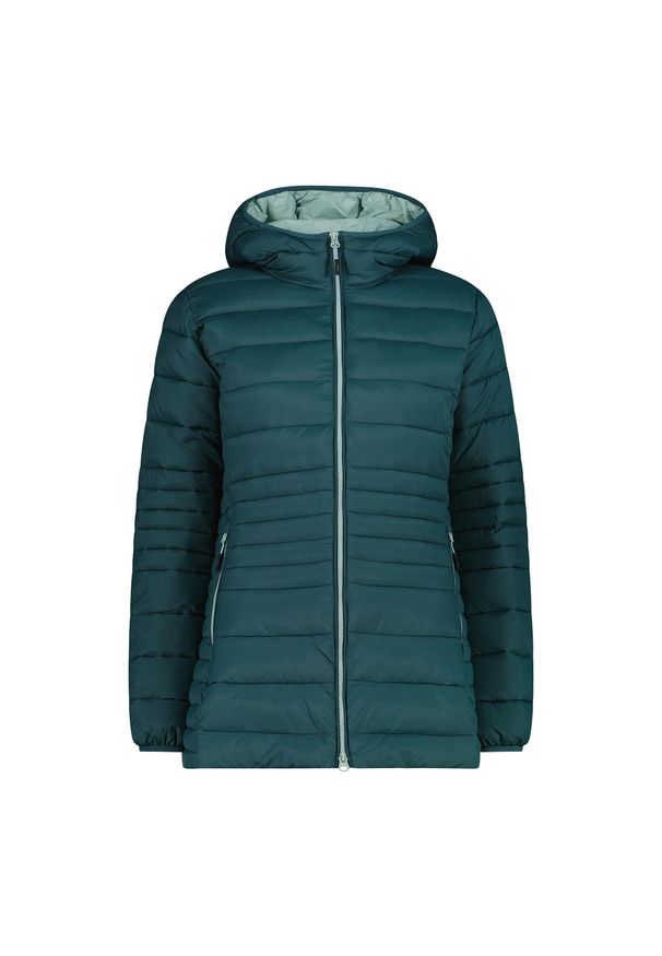 Długa kurtka puchowa z kapturem na zamek Sorona Aura damska CMP. Typ kołnierza: kaptur. Kolor: zielony. Materiał: puch. Długość: długie. Sport: turystyka piesza