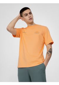 4f - T-shirt regular z bawełny organicznej męski. Kolor: pomarańczowy. Materiał: bawełna #2