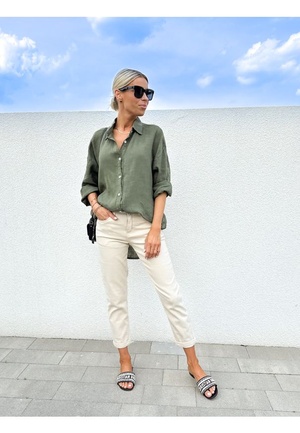 ClothStore - Koszula Linen Khaki. Kolor: brązowy. Materiał: tkanina, len, materiał. Sezon: lato