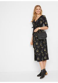 bonprix - Sukienka ciążowa i do karmienia. Kolekcja: moda ciążowa. Kolor: czarny. Wzór: nadruk. Typ sukienki: kopertowe