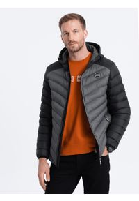 Ombre Clothing - Sportowa kurtka męska pikowana - grafitowa V2 - Rozmiar: XL. Kolor: szary. Materiał: poliester. Styl: sportowy