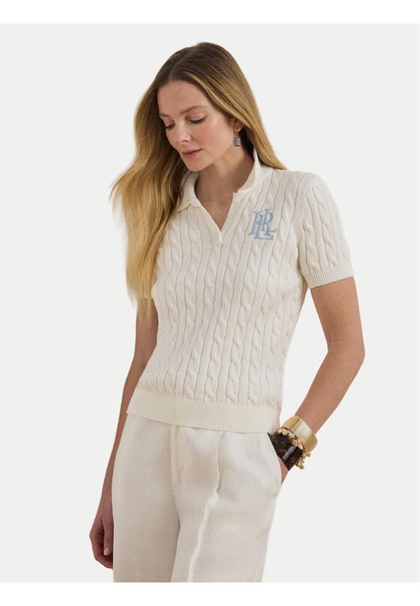 Lauren Ralph Lauren - LAUREN RALPH LAUREN Sweter 200932224016 Biały Slim Fit. Kolor: biały. Materiał: bawełna