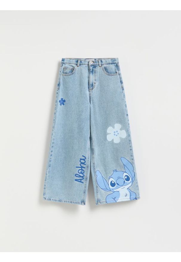 Reserved - Jeansy super wide leg Lilo i Stitch - niebieski. Kolor: niebieski