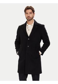 TOMMY HILFIGER - Tommy Hilfiger Płaszcz wełniany MW0MW40768 Czarny Regular Fit. Kolor: czarny. Materiał: wełna