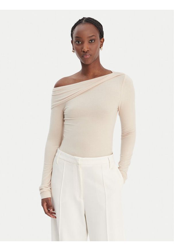 Guess Bluzka W6RP15 KD012 Beżowy Slim Fit. Kolor: beżowy. Materiał: wiskoza