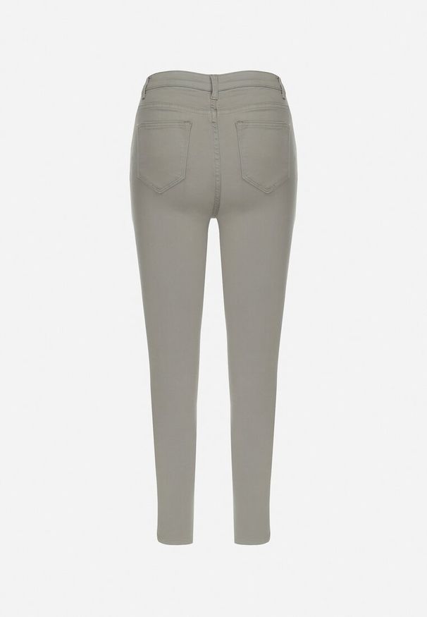 Born2be - Ciemnobeżowe Jeansy Skinny na Guziki Arru. Stan: podwyższony. Kolor: zielony