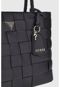Guess - GUESS Czarna shopperka damska Maylee. Kolor: czarny. Materiał: skórzane