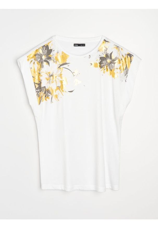 Sinsay - Koszulka z domieszką wiskozy - biały. Kolor: biały. Materiał: wiskoza