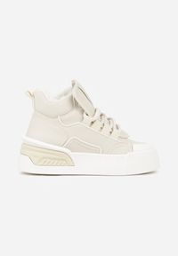 Born2be - Beżowe Ocieplane Sneakersy na Grubej Podeszwie z Tłoczonym Wzorem Anweda. Okazja: na co dzień. Kolor: beżowy. Materiał: jeans #3