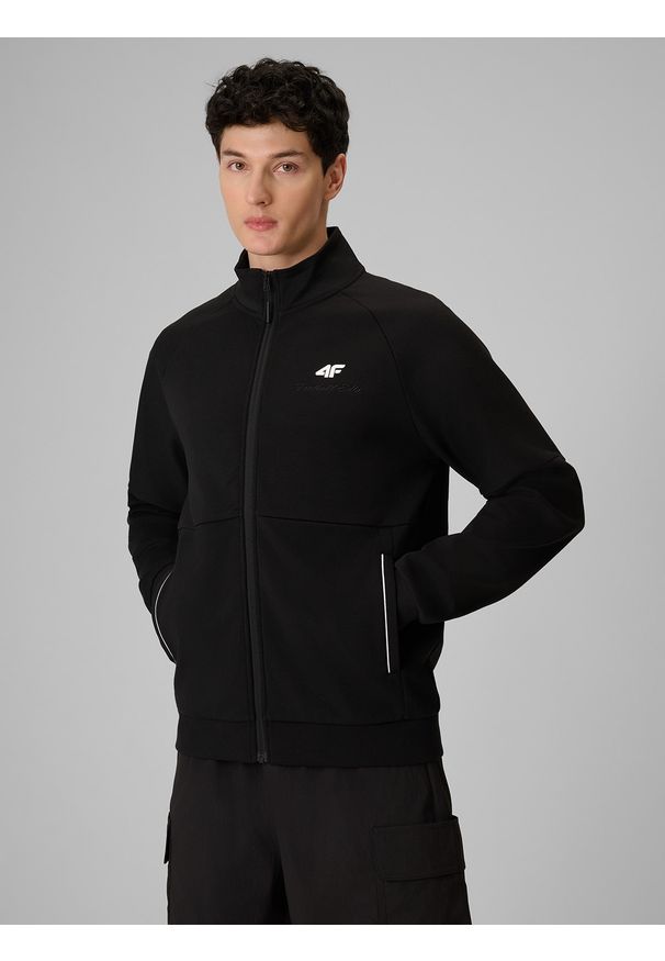 4f - 4F Bluza dresowa regular bez kaptura męska - czarna M. Okazja: na co dzień. Typ kołnierza: bez kaptura. Kolor: czarny. Materiał: dresówka. Styl: sportowy, casual