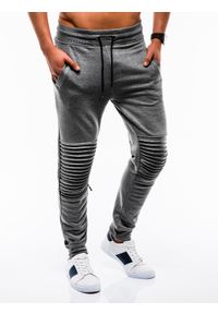 Ombre Clothing - Spodnie męskie dresowe - grafitowe P734 - M. Kolor: szary. Materiał: dresówka