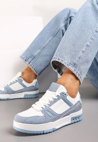 Renee - Niebieskie Sznurowane Sneakersy z Przeszyciami na Grubej Podeszwie Sillvina. Kolor: niebieski #1