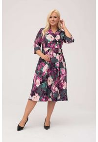 Moda Size Plus Iwanek - Elegancka żakietowa sukienka Marietta w kwiaty XXL OVERSIZE. Okazja: na spotkanie biznesowe, na co dzień. Materiał: elastan, materiał, tkanina, poliester. Wzór: kwiaty. Sezon: jesień. Typ sukienki: oversize. Styl: elegancki