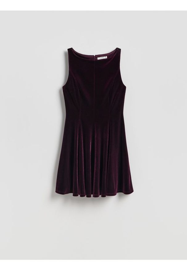 Reserved - Welurowa sukienka - ciemnofioletowy. Kolor: fioletowy. Materiał: welur. Typ sukienki: proste