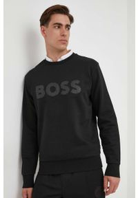 BOSS bluza bawełniana męska kolor czarny z aplikacją. Kolor: czarny. Materiał: bawełna. Wzór: aplikacja. Styl: klasyczny #1