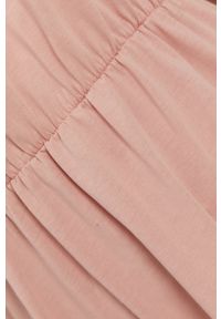 Vila Sukienka kolor różowy mini rozkloszowana. Kolor: różowy. Materiał: bawełna, dzianina. Długość rękawa: krótki rękaw. Wzór: gładki. Typ sukienki: rozkloszowane. Długość: mini #3