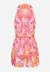 Born2be - Fuksjowy Wiskozowy Kombinezon o Koszulowym Kroju Bez Rękawów z Paskiem Tolivia. Okazja: na co dzień. Kolor: różowy. Materiał: wiskoza. Długość rękawa: bez rękawów. Długość: krótkie. Styl: casual, elegancki #3