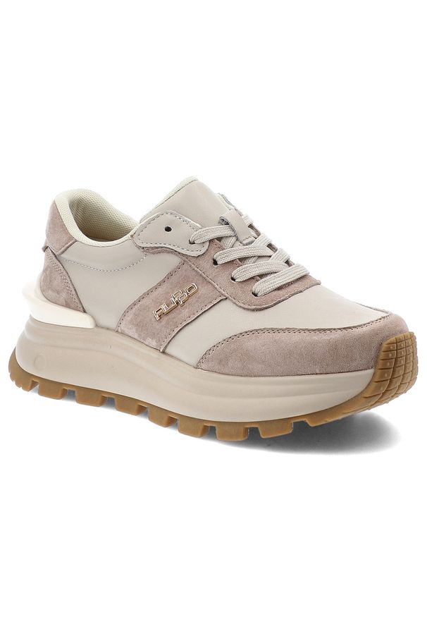 Beżowe Sneakersy Filippo Modne Buty Damskie Na Platformie. Okazja: na co dzień. Zapięcie: sznurówki. Kolor: beżowy. Materiał: guma, materiał, zamsz, skóra. Wzór: gładki. Obcas: na platformie
