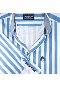 Biała, Lekko Taliowana Koszula Męska - Pako Jeans - Niebieski Prążek. Okazja: na co dzień. Kolor: niebieski. Materiał: wiskoza, bawełna. Wzór: paski. Styl: casual #3