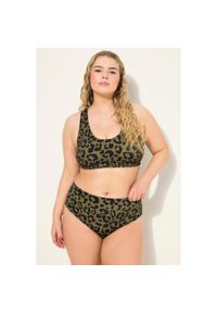 ULLA POPKEN - Damskie Figi od bikini wysoki stan wzór w panterkę. Stan: podwyższony. Kolekcja: plus size. Kolor: zielony. Materiał: elastan, poliamid, materiał. Wzór: motyw zwierzęcy