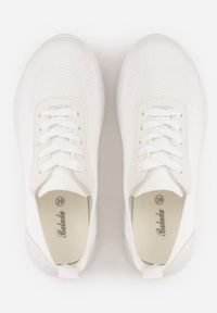 Born2be - Białe Dzianinowe Sneakersy na Grubej Podeszwie ze Żłobieniami Enolora. Okazja: na co dzień, na spacer. Kolor: biały. Materiał: dzianina. Szerokość cholewki: normalna. Sport: turystyka piesza, fitness #9