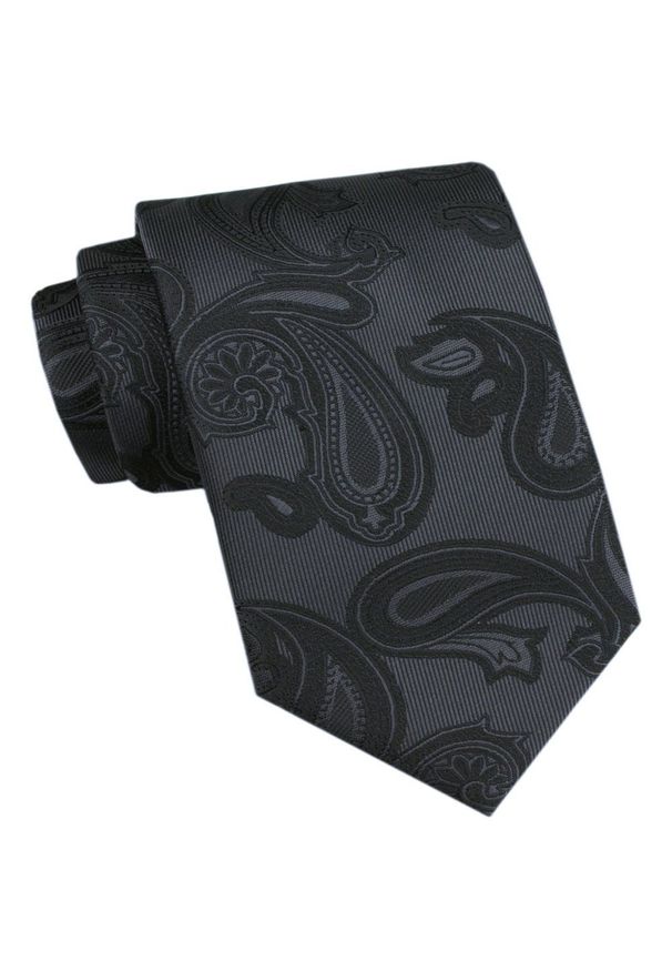 Męski Krawat - Angelo di Monti - Czarny z Fakturą w Paisley. Kolor: czarny. Materiał: tkanina. Wzór: paisley. Styl: elegancki, wizytowy