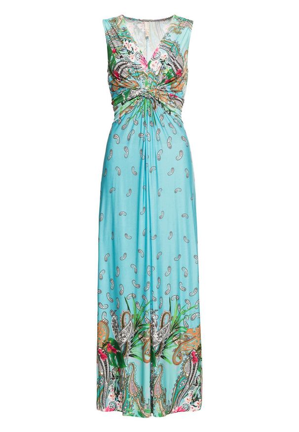 Długa letnia sukienka bonprix turkusowy paisley. Kolor: niebieski. Wzór: paisley. Sezon: lato. Długość: maxi