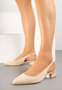 Renee - Beżowe Sandały Typu Slingback z Metaliczną Ozdobą Helmio. Okazja: na co dzień. Zapięcie: sprzączka. Kolor: beżowy. Materiał: jeans. Wzór: aplikacja. Styl: casual, elegancki #6