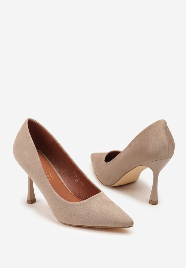 Born2be - Ciemnobeżowe Szpilki Vices ze Skórzaną Wkładką Afurriva. Okazja: na co dzień. Kolor: beżowy. Materiał: skóra. Obcas: na szpilce. Styl: casual, elegancki