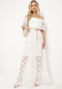 Born2be - Biała Bawełniana Ażurowa Sukienka Hiszpanka z Gumką w Talii Lianeavia. Okazja: na co dzień. Typ kołnierza: dekolt hiszpanka. Kolor: biały. Materiał: bawełna. Wzór: ażurowy. Sezon: wiosna, lato. Styl: klasyczny, casual #6